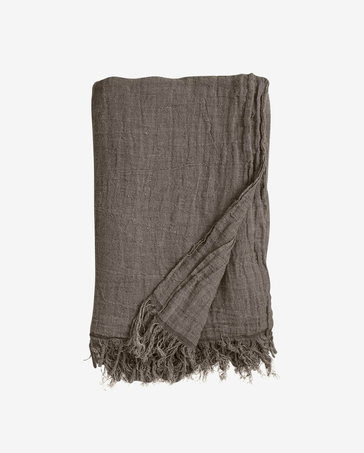 Nordal ALULA bed cover w/ fringes, grey-brown