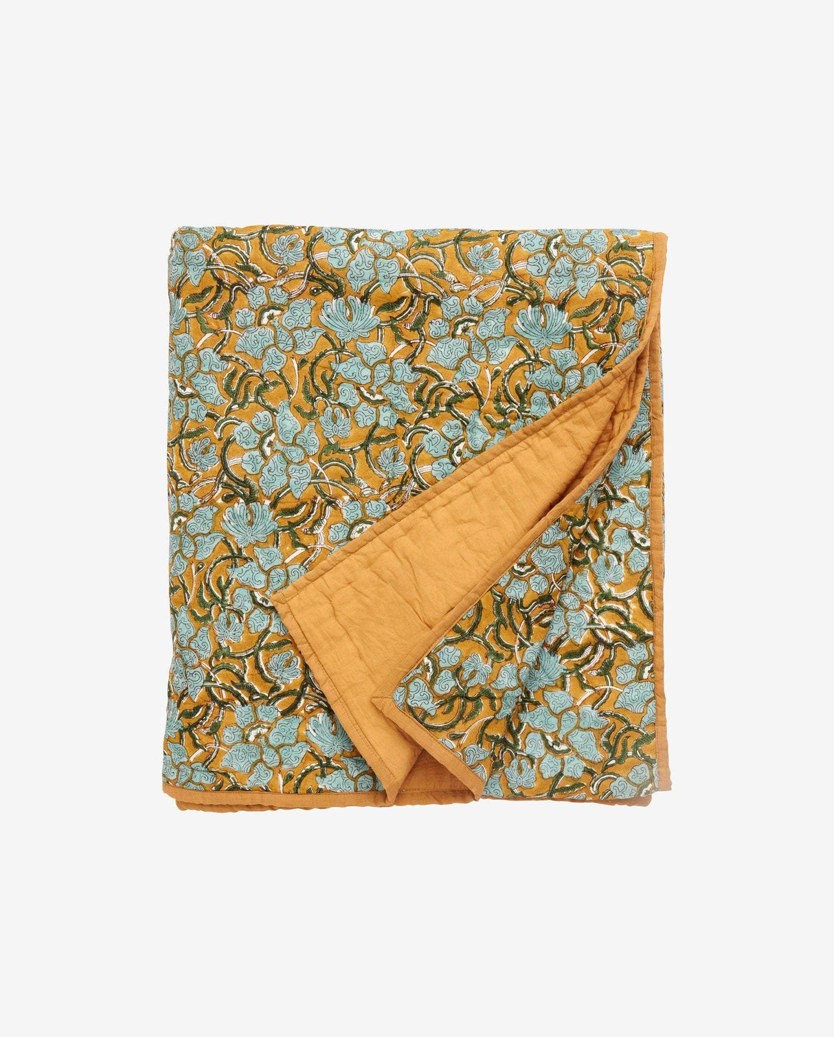 Nordal Quilt w/blue flowers, mustard back