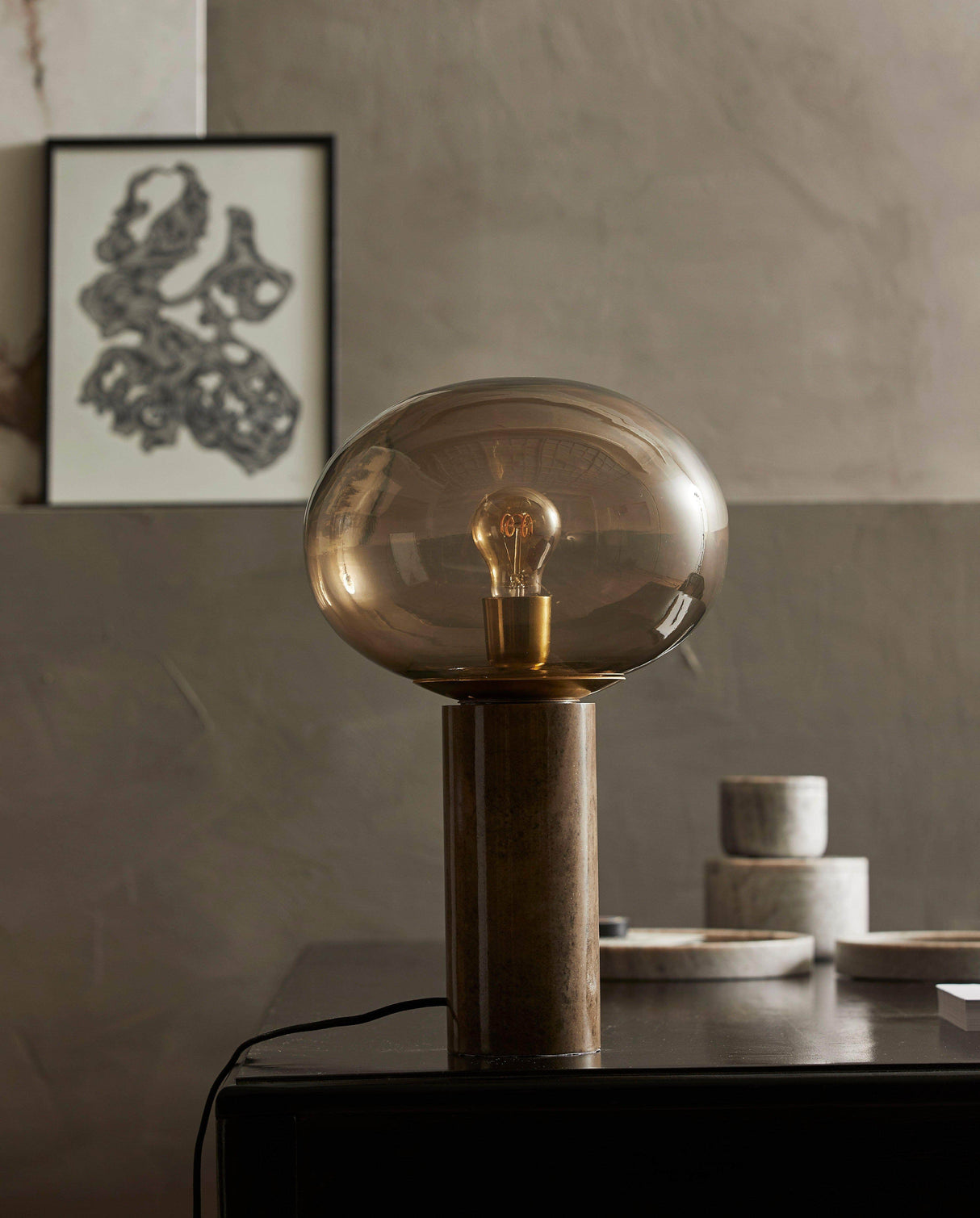 Nordal BES table lamp, smoked w/marble