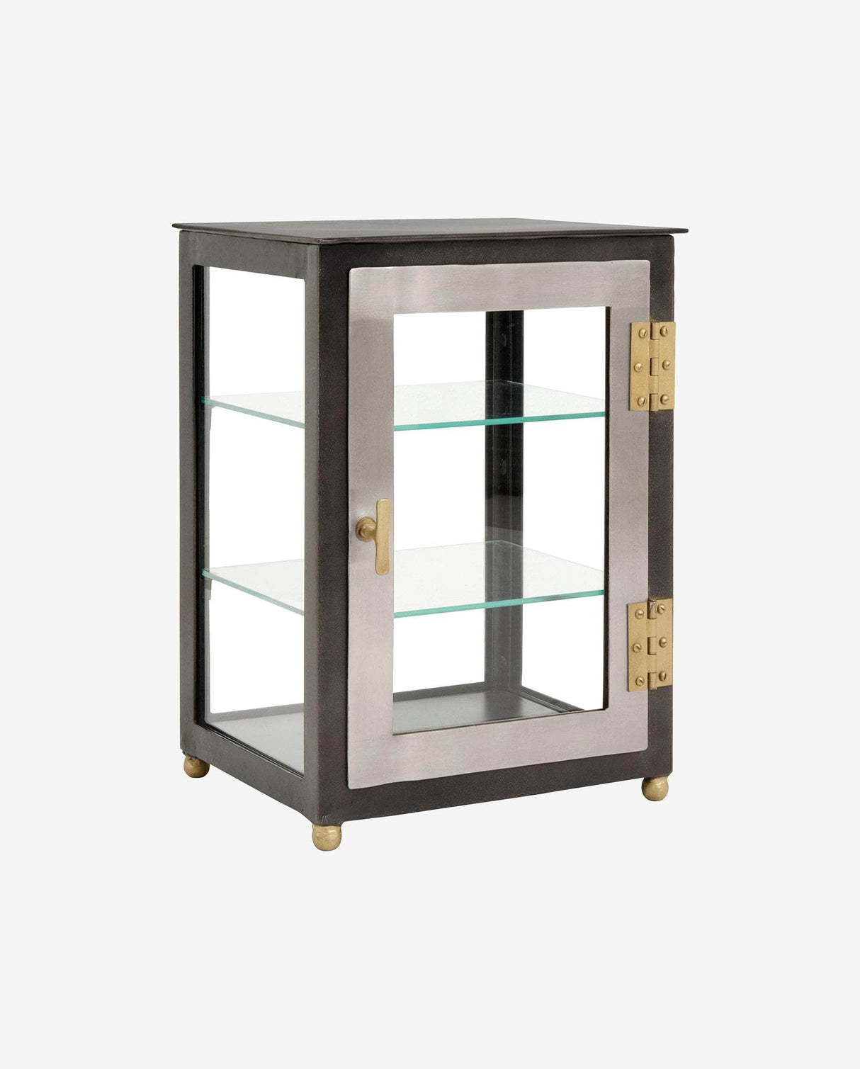 Nordal Display cabinet, black, silver, brass