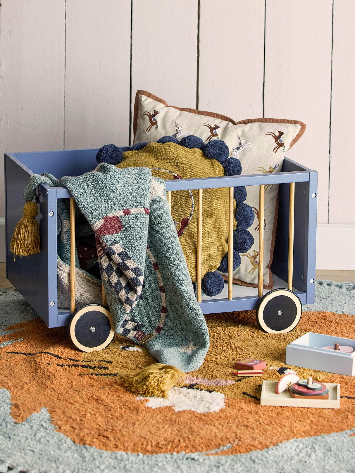 Bloomingville MINI Sebald Opbevaringskasse m/Hjul, Blå, MDF
